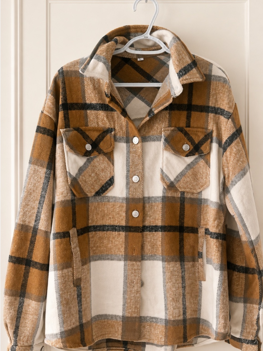 Women’s Large Cozy Plaid Shacket Jacket Oversized Warm Button Up - Picture 5 of 8